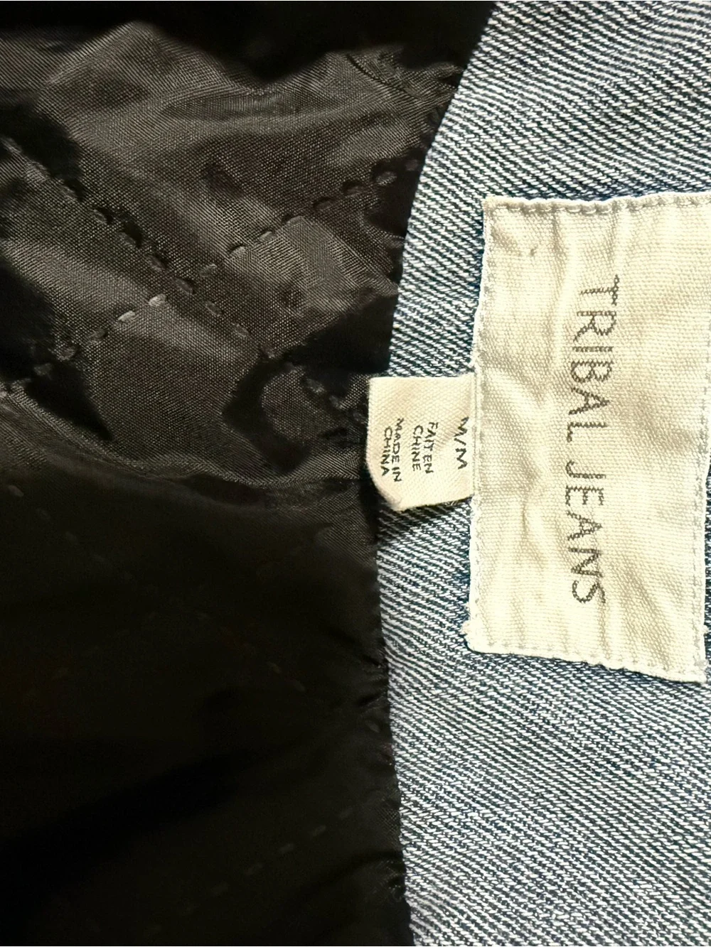 Tribal Black Quilted Puffer Jacket with Denim - Picture 5 of 5